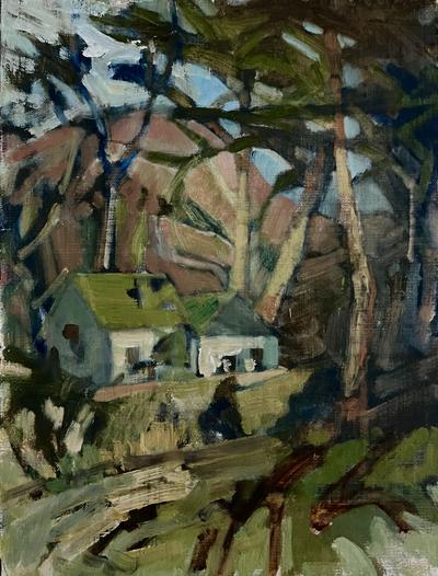 House Near San Simeon — Oil on birch panel