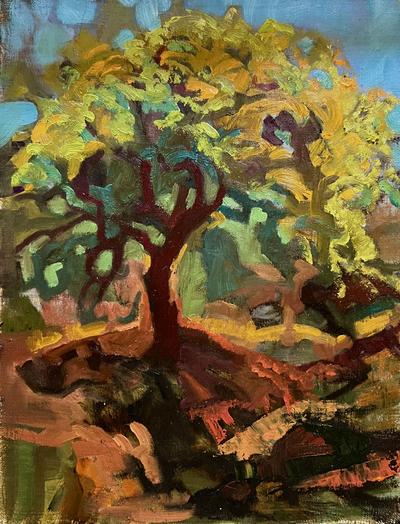 Morning Tree in Santa Fe — Oil on linen birch panel